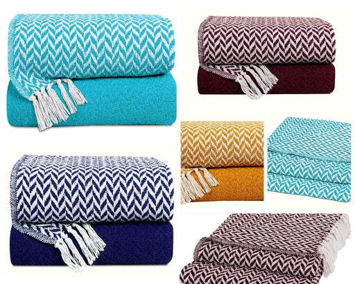 Cotton Throw Blanket Decorative Rustic Striped Hand Woven Throw Blankets with Fringe Tassel Everyday Use - Kidsplace.store