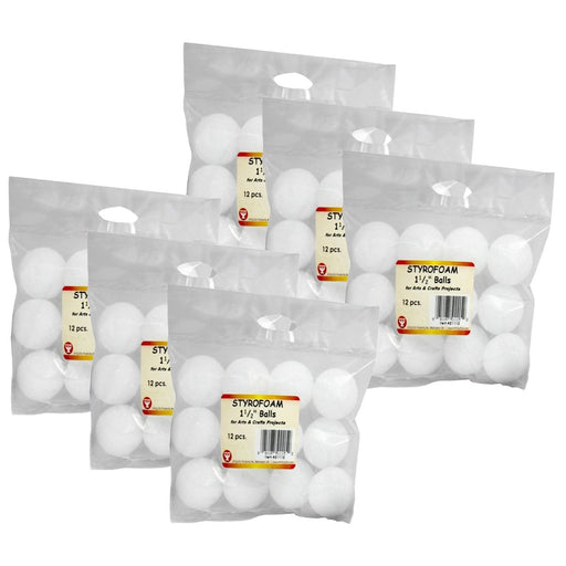 Craft Foam Balls, 1-1/2 Inch, White, 12 Per Pack, 6 Packs - Kidsplace.store