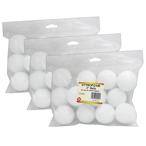 Craft Foam Balls, 2 Inch, White, 12 Per Pack, 3 Packs - Kidsplace.store