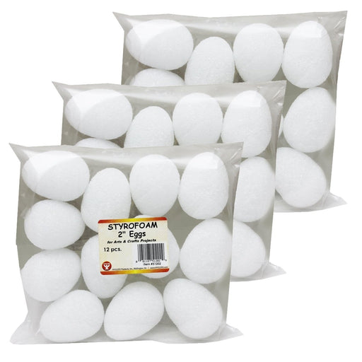 Craft Foam Eggs, 2 Inch, White, 12 Per Pack, 3 Packs - Kidsplace.store