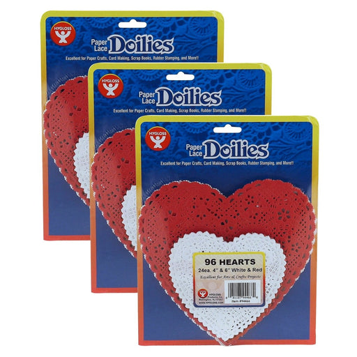 Doilies, White & Red Hearts, 4" & 6", 96 Per Pack, 3 Packs - Kidsplace.store