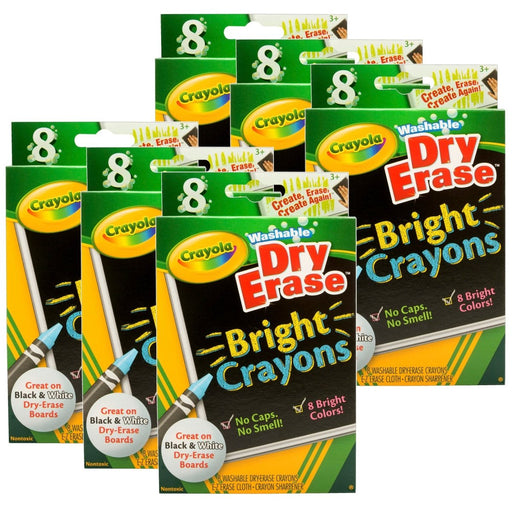 Dry Erase Washable Crayons, Bright Colors, 8 Per Pack, 6 Packs - Kidsplace.store