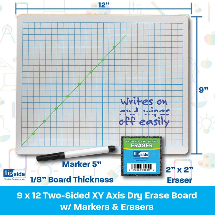 Dry Erase XY Axis/Dry Erase, Two - Sided, Pens & Erasers, 9" x 12", Class Pack of 12 - Kidsplace.store