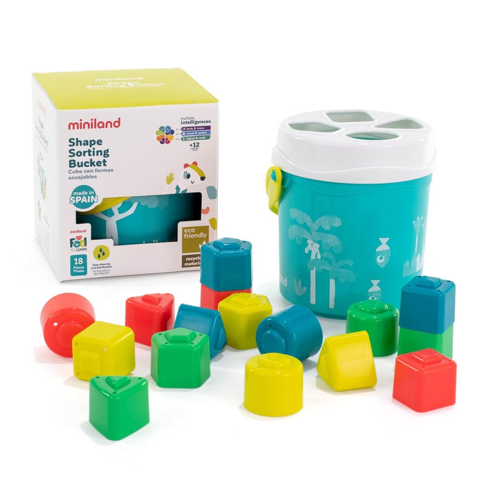 Feel to Learn: Shape Sorting Bucket, Turquoise - Kidsplace.store