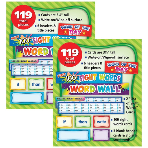 First 100 Sight Words Pocket Chart Cards, 119 Pieces Per Pack, 2 Packs - Kidsplace.store
