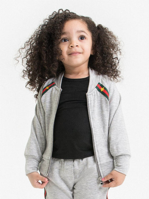 Fleece Bomber Ft Decorative Embroidered Bee Tape - Kidsplace.store