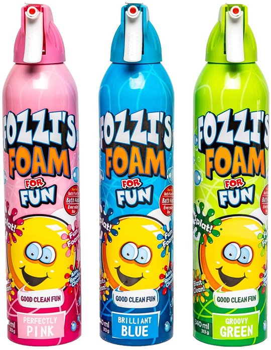 Fozzi's Bath Foam Aerosol for Kids, Brilliant Blue, Groovy Green or Perfectly Pink, Good Clean Fun, 11.04 oz (313g) each (Pack of 3) - Kidsplace.store