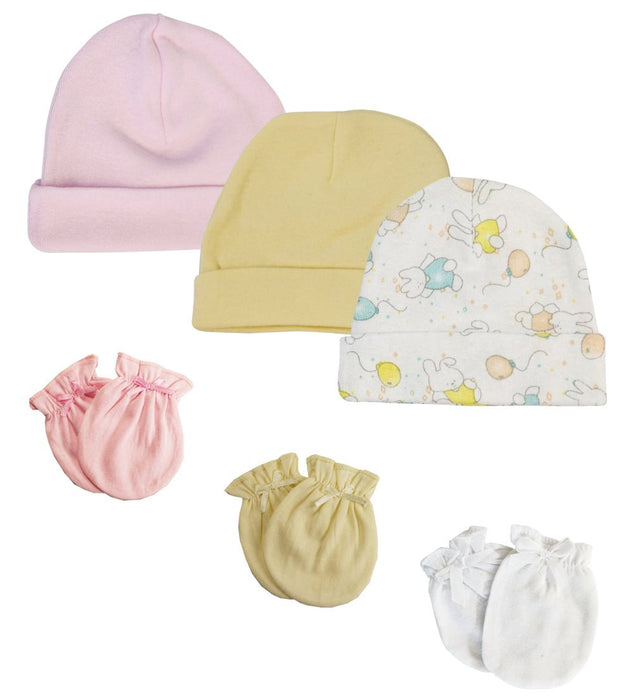 Girls Baby Caps And Mittens (pack Of 6) Nc_0273 - Kidsplace.store