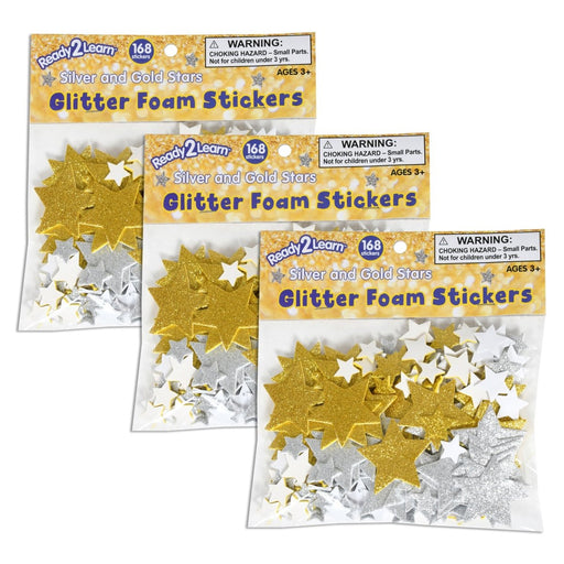 Glitter Foam Stickers - Stars - Silver and Gold, 168 Per Pack, 3 Packs - Kidsplace.store