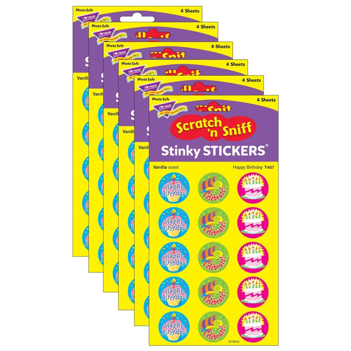 Happy Birthday/Vanilla Stinky Stickers®, 60 Per Pack, 6 Packs - Kidsplace.store