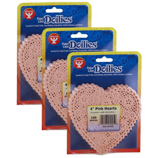 Heart Doilies, Pink, 4", 100 Per Pack, 3 Packs - Kidsplace.store