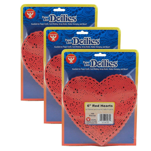 Heart Doilies, Red, 6", 100 Per Pack, 3 Packs - Kidsplace.store