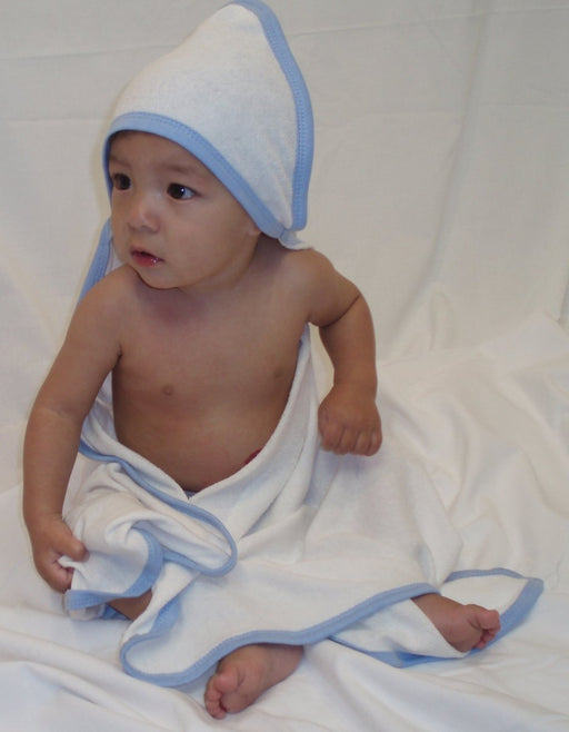 Hooded Towel With Blue Binding And Screen Prints 021sb - Kidsplace.store