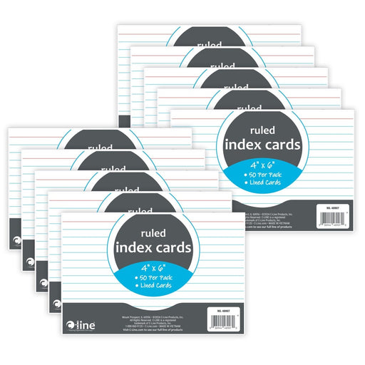 Index Cards, 4" x 6", White, Ruled, 50 Per Pack, 10 Packs - Kidsplace.store