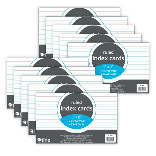 Index Cards, 5" x 8", White, Ruled, 25 Per Pack, 10 Packs - Kidsplace.store