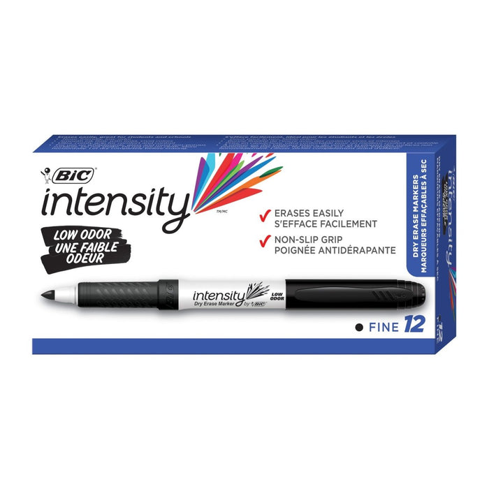 Intensity Low Odor Dry Erase Markers, Fine Tip Dry Erase Markers (6.34 mm), Black, 12-Count Pack - Kidsplace.store