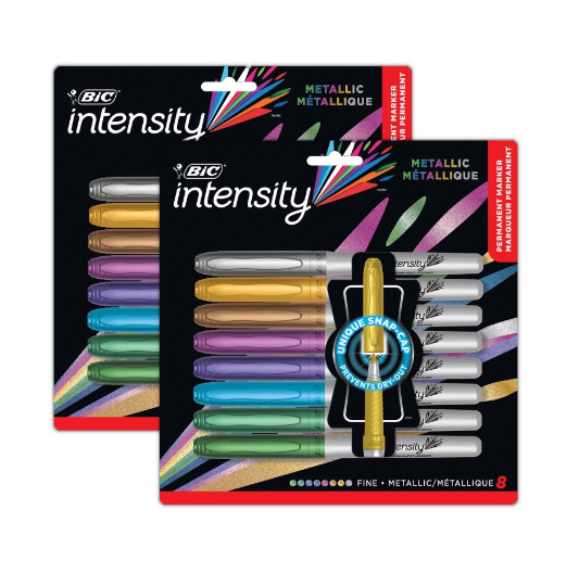 Intensity Metallic Permanent Markers, Fine Point, Assorted Metallic, 8 Per Pack, 2 Packs