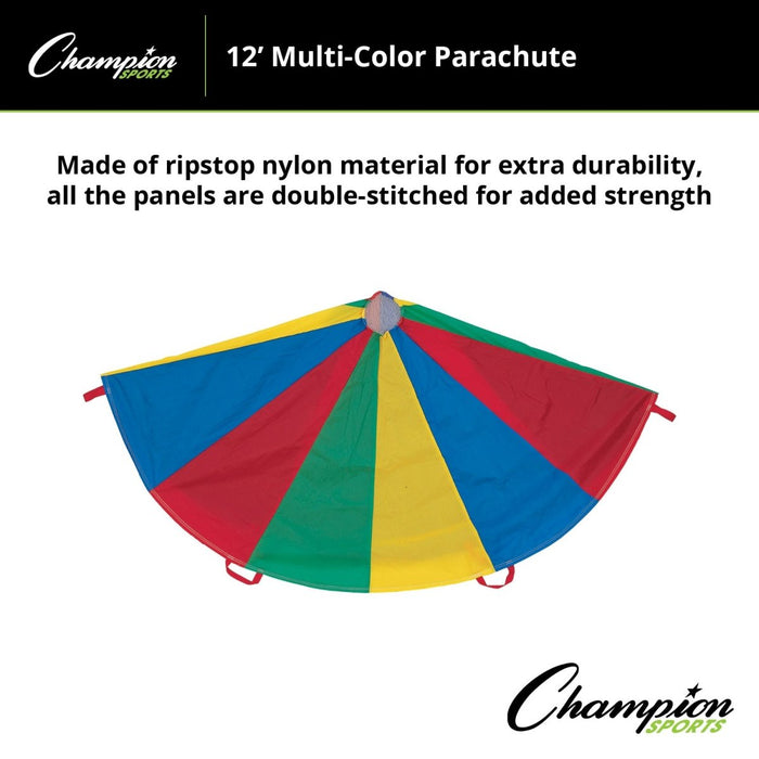 Multi - Colored Parachute, 12' Diameter, 12 Handles - Kidsplace.store