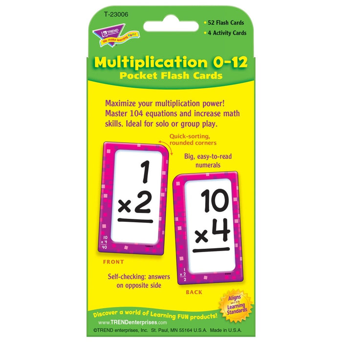 Multiplication 0 - 12 Pocket Flash Cards, 6 Packs - Kidsplace.store