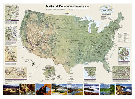 National Parks of the United States Map, Laminated, 42" x 30" - Kidsplace.store