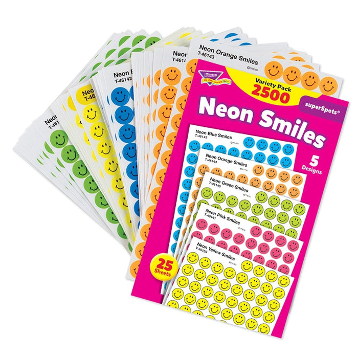 Neon Smiles superSpots® Stickers Variety Pack, 2500 Per Pack, 3 Packs - Kidsplace.store