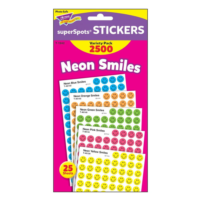 Neon Smiles superSpots® Stickers Variety Pack, 2500 Per Pack, 3 Packs - Kidsplace.store