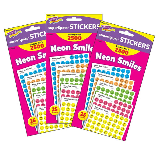 Neon Smiles superSpots® Stickers Variety Pack, 2500 Per Pack, 3 Packs - Kidsplace.store