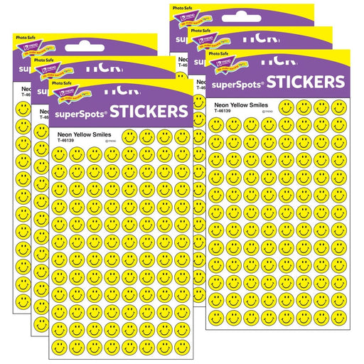 Neon Yellow Smiles superSpots® Stickers, 800 Per Pack, 6 Packs - Kidsplace.store