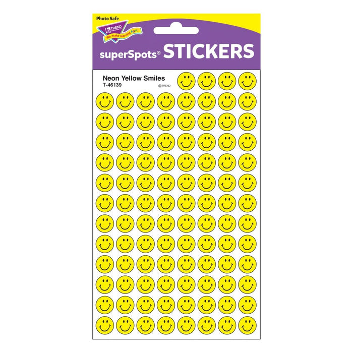 Neon Yellow Smiles superSpots® Stickers, 800 Per Pack, 6 Packs - Kidsplace.store