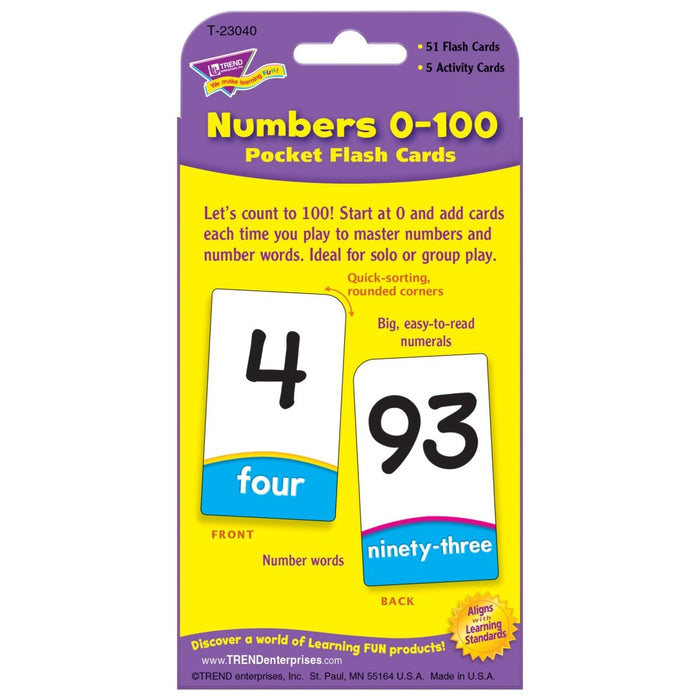 Numbers 0 - 100 Pocket Flash Cards, 6 Packs - Kidsplace.store