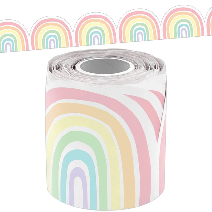 Pastel Pop Rainbows Die - Cut Rolled Border Trim, 50 Feet, 3 Rolls - Kidsplace.store