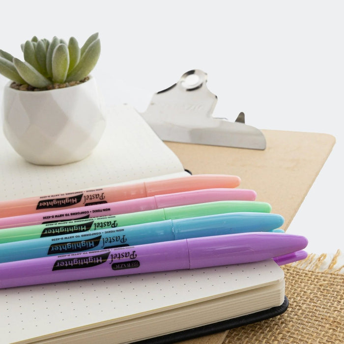 Pen Style Highlighter with Pocket Clip, Pastel, 5 Per Pack, 12 Packs - Kidsplace.store