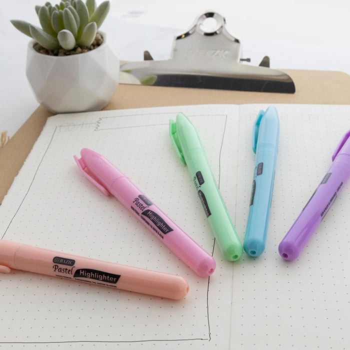 Pen Style Highlighter with Pocket Clip, Pastel, 5 Per Pack, 12 Packs - Kidsplace.store