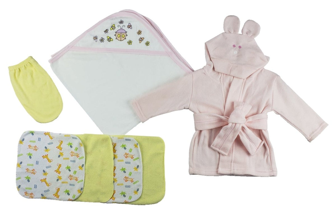 Pink Infant Robe, Hooded Towel, Washcloths And Hand Washcloth Mitt - 7 Pc Set Cs_0011 - Kidsplace.store