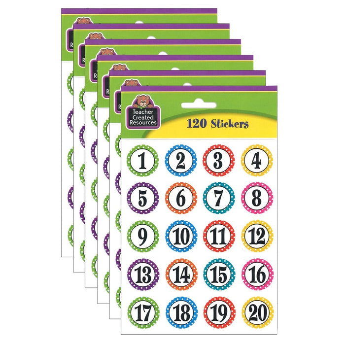 Polka Dots Numbers Stickers, 120 Per Pack, 6 Packs - Kidsplace.store