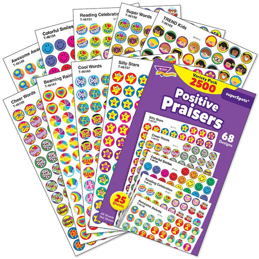 Positive Praisers superSpots® Stickers Variety Pack, 2500 Per Pack, 3 Packs - Kidsplace.store