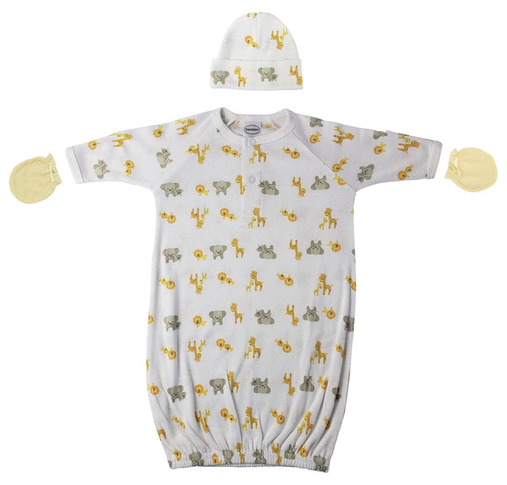 Preemie Baby Boy, Baby Girl, Unisex Printed Gown, Cap And Mittens - 3 Pc Nc_0246 - Kidsplace.store