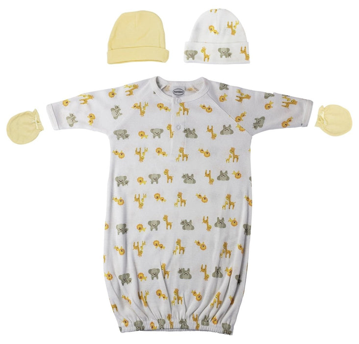 Preemie Baby Boy, Baby Girl, Unisex Printed Gown, Caps And Mittens - 4 Pc Nc_0247 - Kidsplace.store