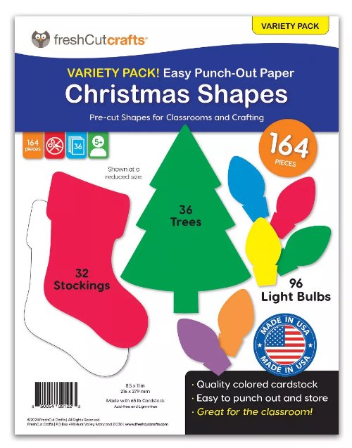 Punch Out Paper Cutouts, Christmas Shapes, Trees, Stockings & Light Bulb, 164 Pieces - Kidsplace.store