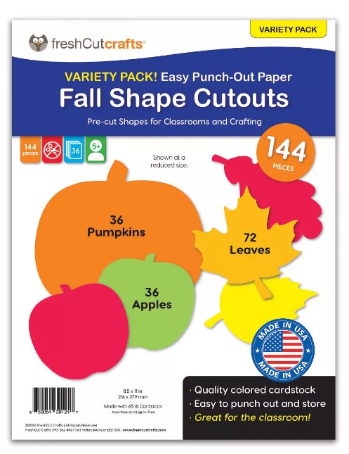 Punch Out Paper Cutouts, Fall Shapes, Leaves, Pumpkins & Apples, 144 Pieces - Kidsplace.store