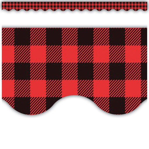 Red and Black Gingham Scalloped Border Trim, 35 Feet Per Pack, 6 Packs - Kidsplace.store