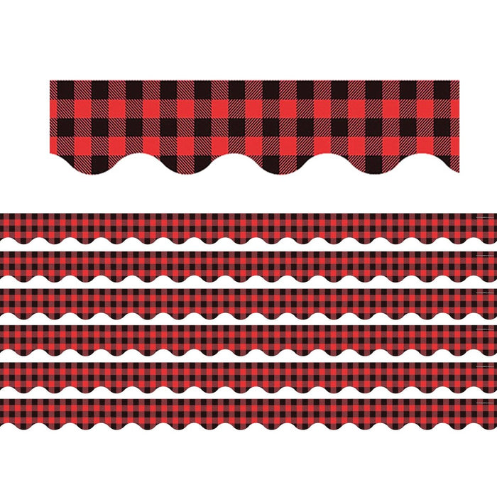 Red and Black Gingham Scalloped Border Trim, 35 Feet Per Pack, 6 Packs - Kidsplace.store