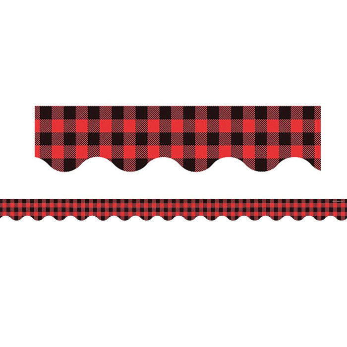 Red and Black Gingham Scalloped Border Trim, 35 Feet Per Pack, 6 Packs - Kidsplace.store