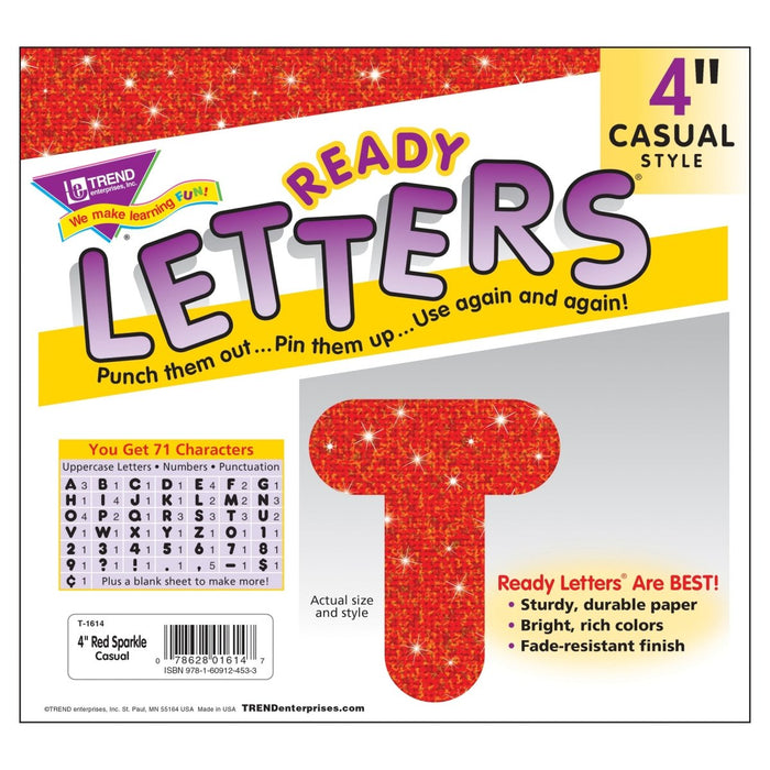 Red Sparkle 4" Casual Uppercase Ready Letters®, 3 Packs - Kidsplace.store