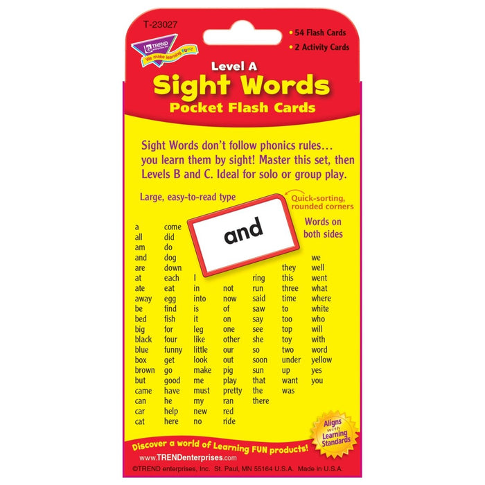 Sight Words – Level A Pocket Flash Cards, 6 Packs - Kidsplace.store