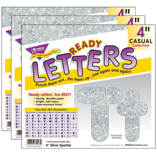 Silver Sparkle 4" Casual Combo Ready Letters®, 3 Packs - Kidsplace.store