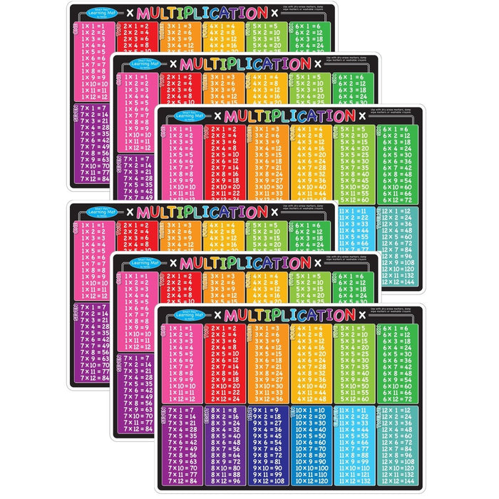 Smart Poly™ Learning Mat, 12" x 17", Double - Sided, Multiplication, Pack of 6 - Kidsplace.store