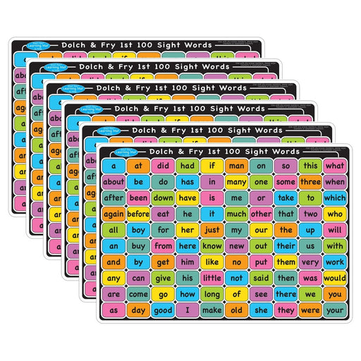 Smart Poly™ Learning Mat, 12" x 17", Double - Sided, Sight Words 1st & 2nd 100, Pack of 6 - Kidsplace.store