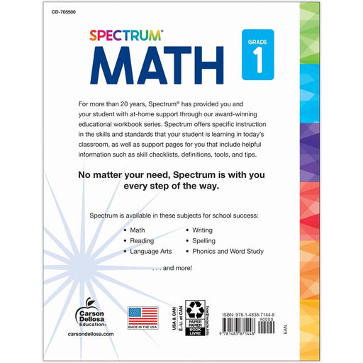 Spectrum Math Workbook, Grade 1 - Kidsplace.store