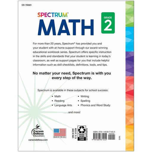 Spectrum Math Workbook, Grade 2 - Kidsplace.store